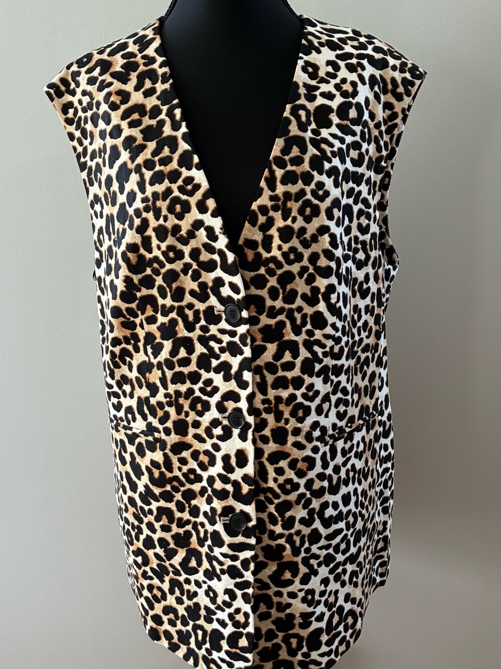 Topshop Leopard Print Sleeveless Button Vest - Black, Tan
